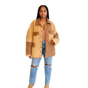 Oli & Hali Quilted Block Khaki Camel Oversized Shacket Jacket Small Medium